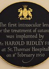 Plaque for Harold Ridley's first intraocular lens at St Thomas' Hospital photo