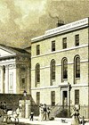Antique line engraving of London Ophthalmic Infirmary at Finsbury (Moorfields Eye Hospital).