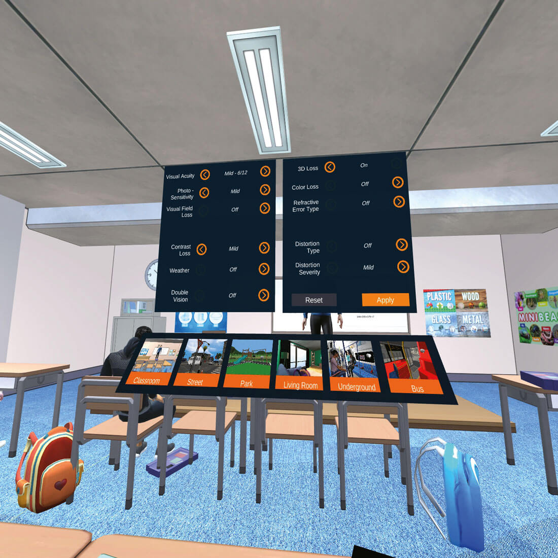 Photo showing adjustable controls of the VR experience.