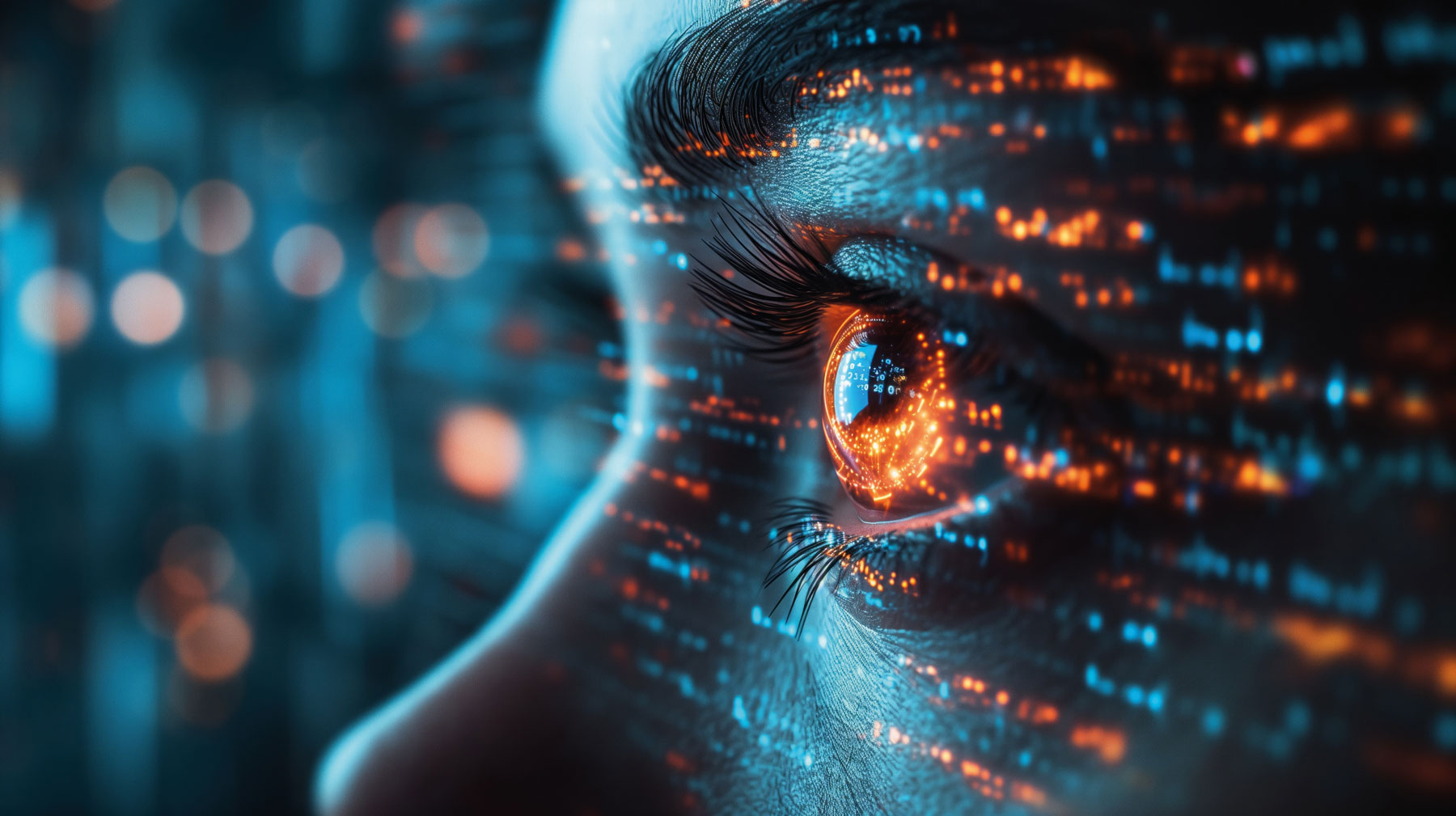 Image of eyes looking at computer screen. 