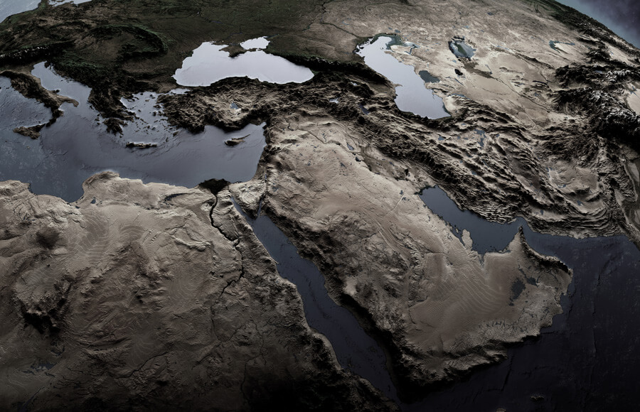 Map image of Middle East. 