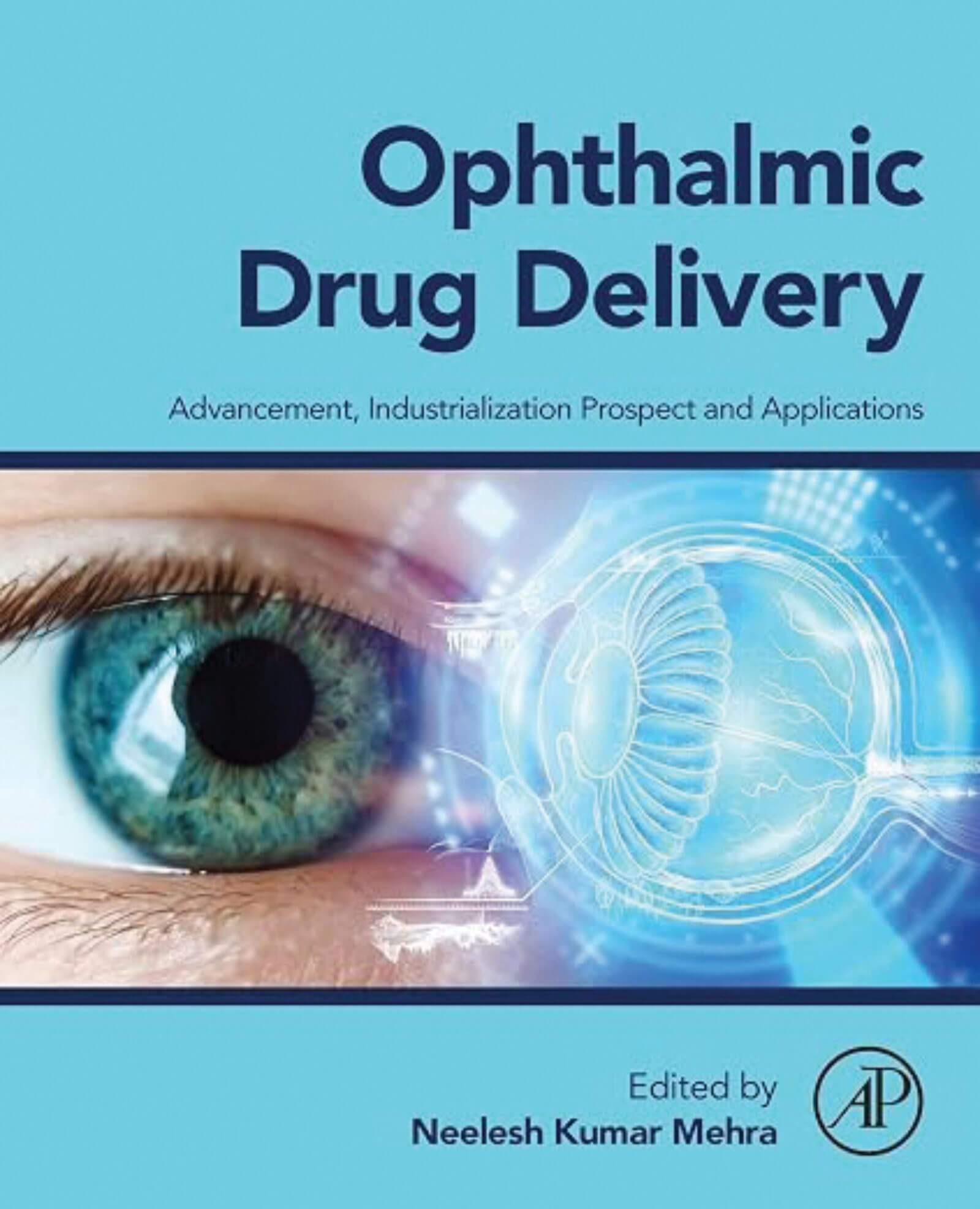 Ophthalmic drug delivery book cover image.